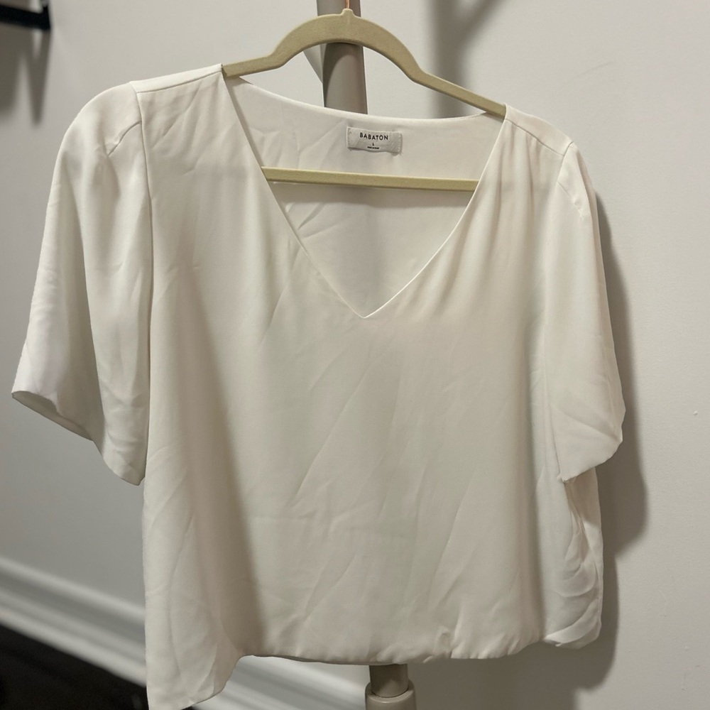 Aritzia Babaton White V-Neck Work top